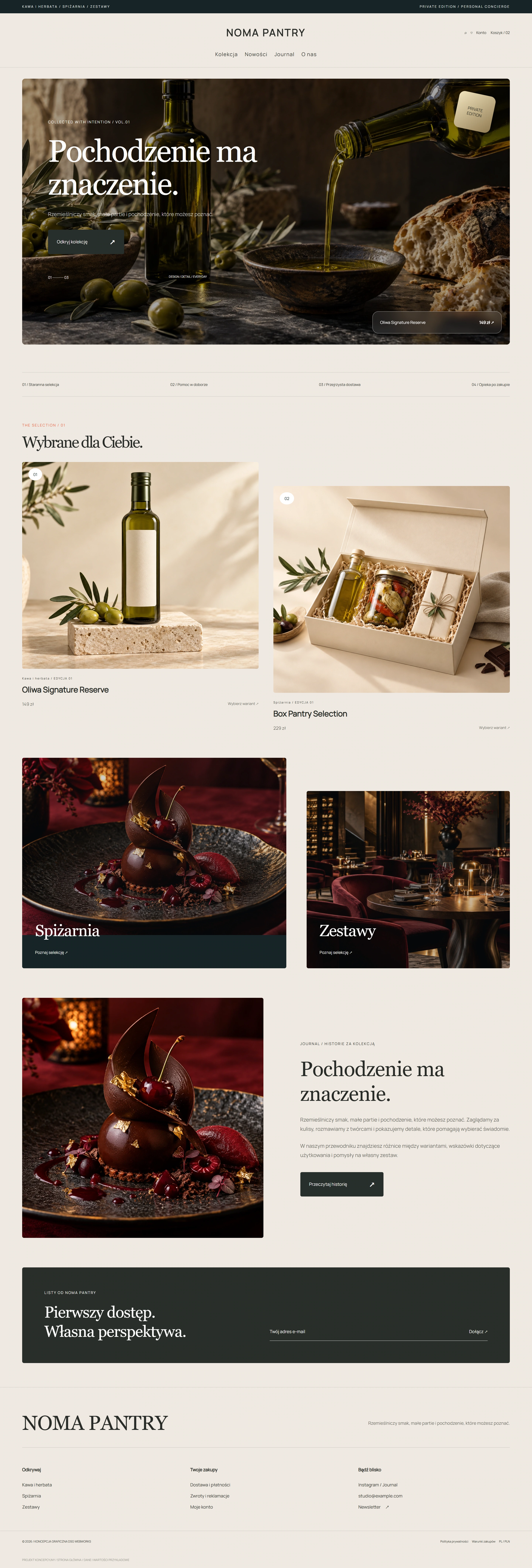 NOMA PANTRY — koncepcja wizualna, Strona główna