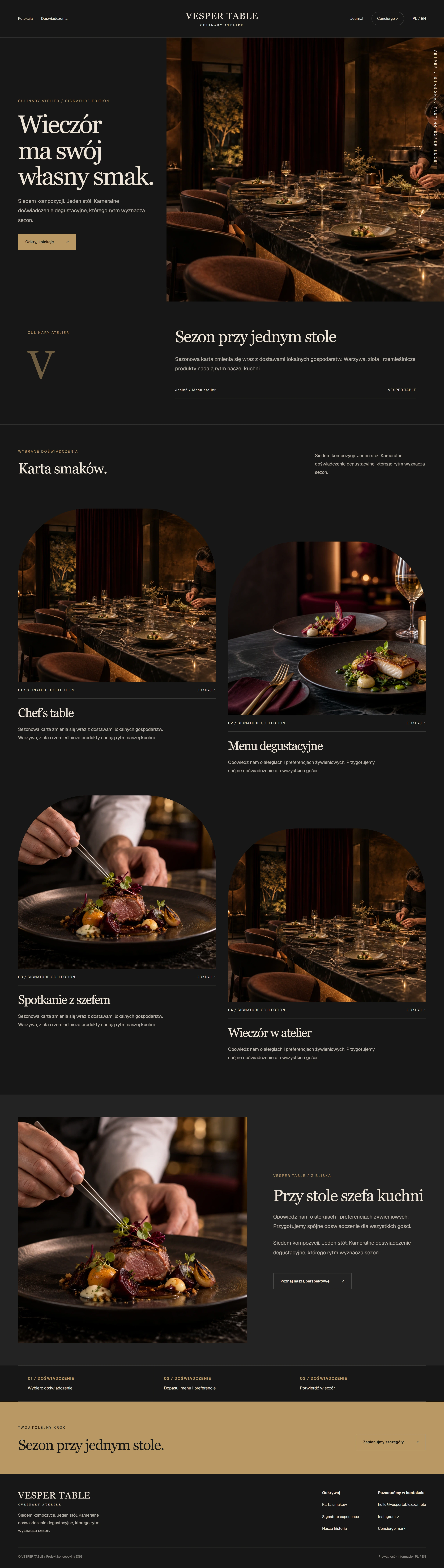 VESPER TABLE — koncepcja wizualna, Strona główna