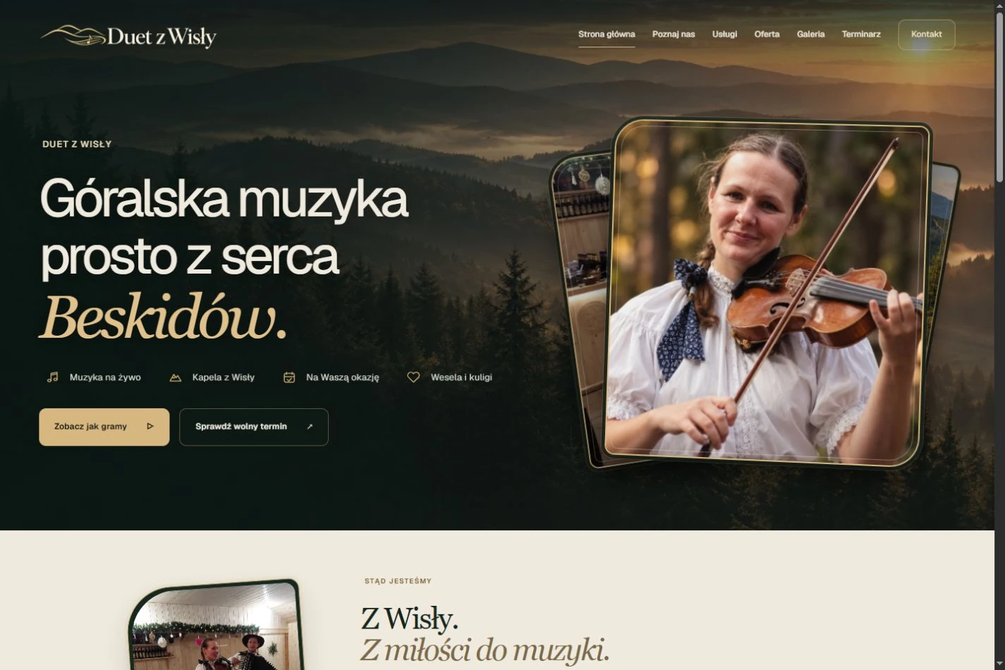 Aktualny widok strony Duet z Wisły na komputerze